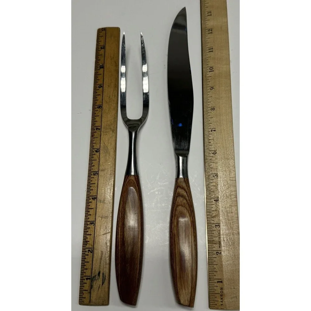 Scandia by Barlow Slicing Knife & Serving Fork Set Wood Handle Stainless Steel